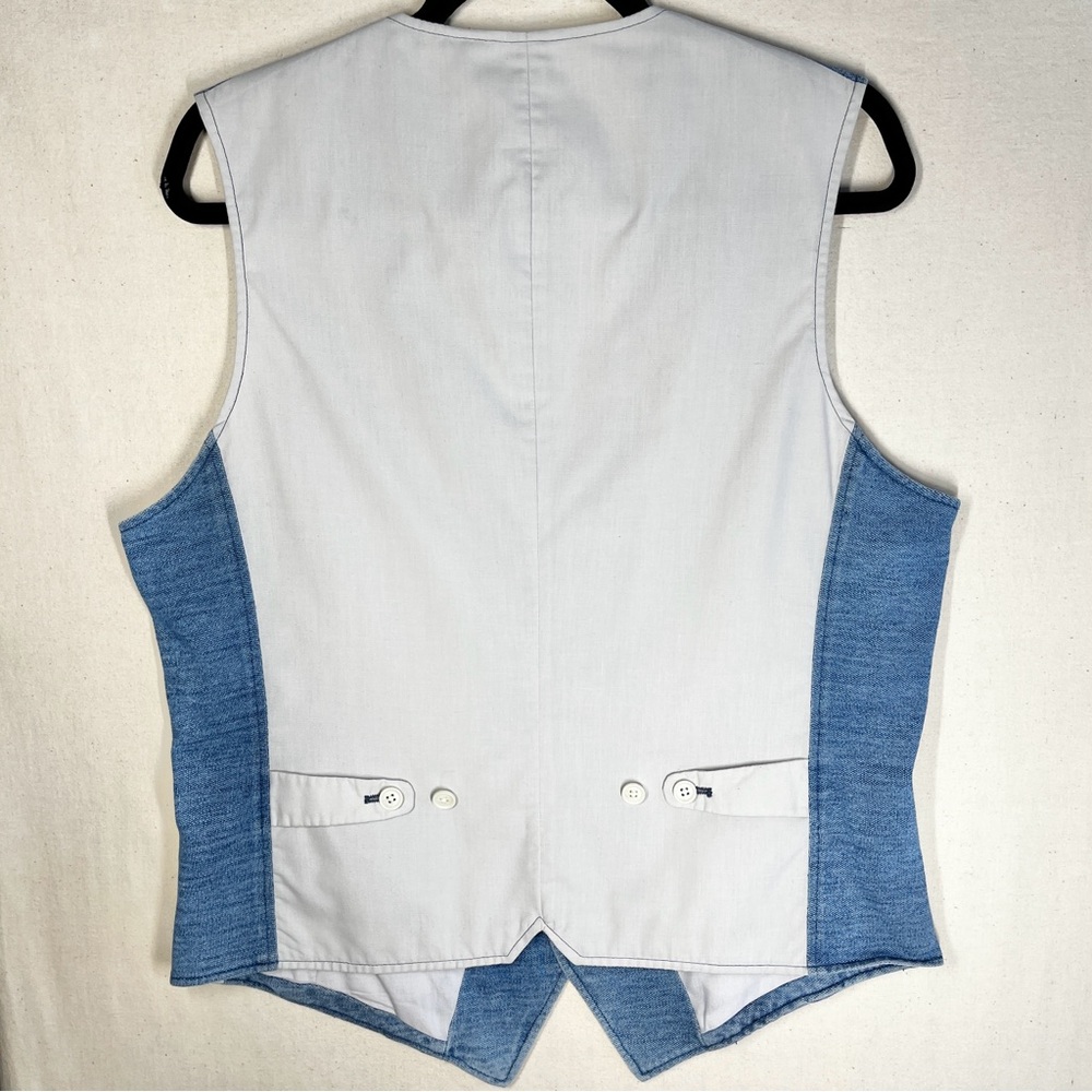 G-Stage Mens Vest Size Large Blue Cream Knitted Cotton 5 Button Closure - Picture 5 of 13